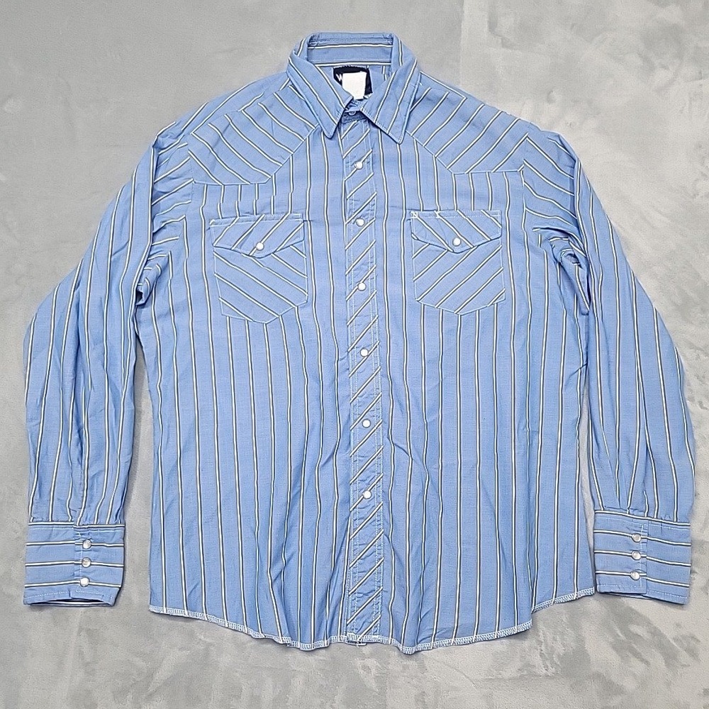 Wrangler Shirt Mens XL Blue Striped Western Snap Button Down Long Sleeve Cowboy